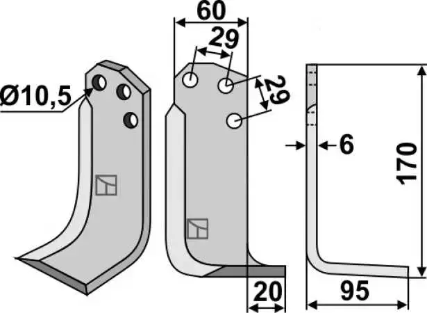 Fräsmesser 170x60mm, rechts